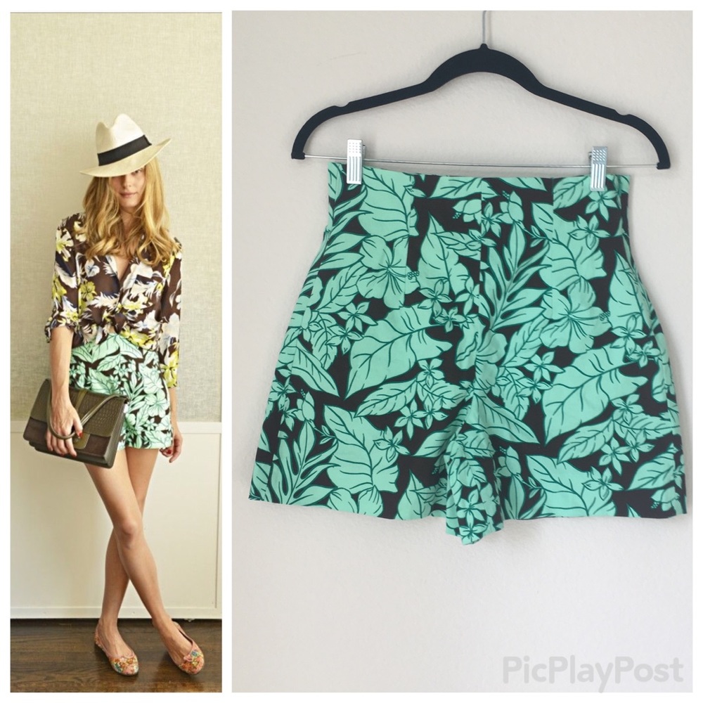 Zara High Waist Floral Leaf Print Shorts